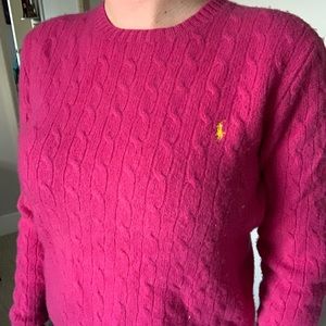 Hot pink Ralph Lauren Cable-Knit Round Neck Lambs wool Sweater